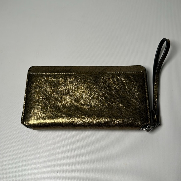 All Saints Fetch Leather Phone Wristlet in Gold